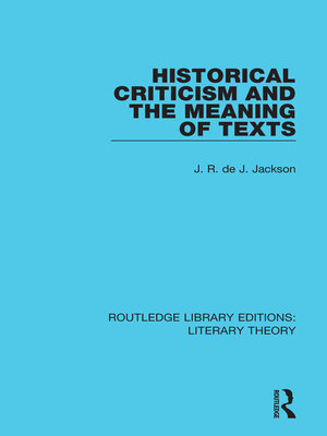 cover image of Historical Criticism and the Meaning of Texts